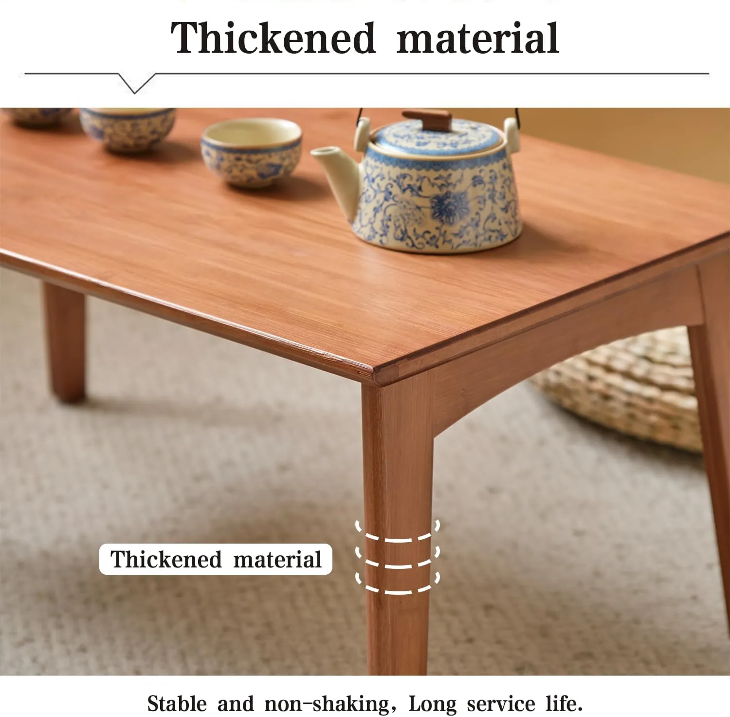 Foldable Bamboo Floor Table No Assembly Required Outdoor Picnic Table Small Bedroom Furniture Laptop Desk Folding Coffee Tables for Living Room Decor (Walnut, Large)