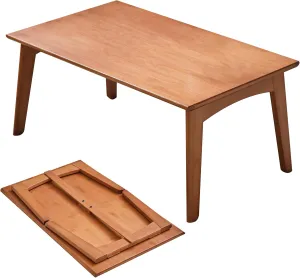 Foldable Bamboo Floor Table No Assembly Required Outdoor Picnic Table Small Bedroom Furniture Laptop Desk Folding Coffee Tables for Living Room Decor (Walnut, Large)
