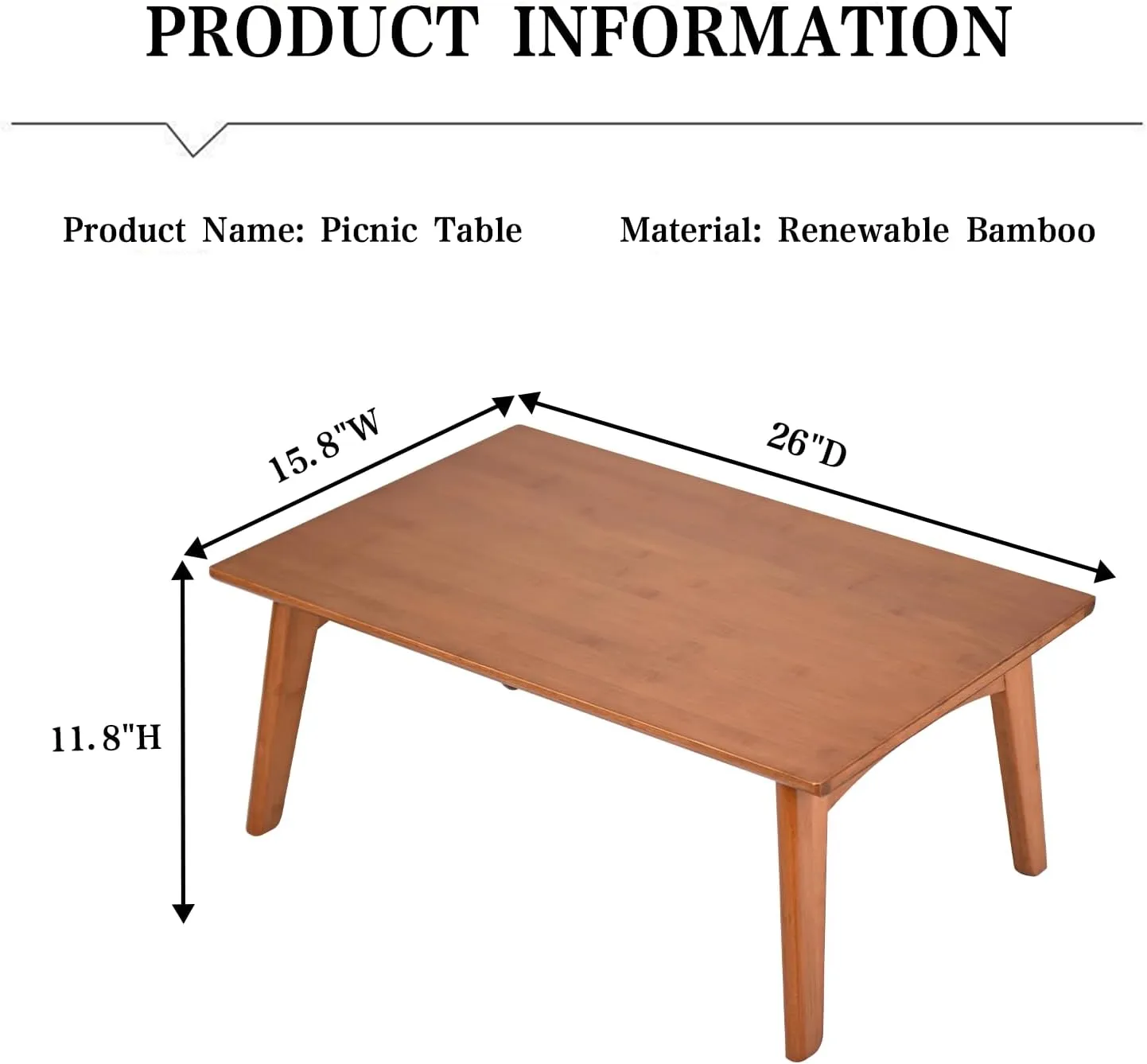 Foldable Bamboo Floor Table No Assembly Required Outdoor Picnic Table Small Bedroom Furniture Laptop Desk Folding Coffee Tables for Living Room Decor (Walnut, Large)