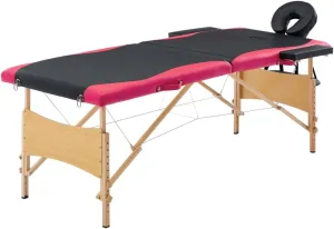 Foldable Massage Table 2 Zones Wooden Frame, Adjustable Height for Comfort, Black and Pink Faux Leather Cushion