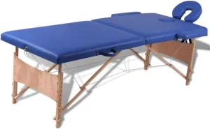 Foldable Massage Table with Wooden Frame, Adjustable Height, Padded Cushion for Comfort, Carrying Bag Included, Blue