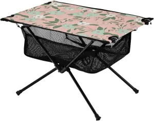 Foldable Outdoor Table Small Fresh Pattern of Pink Floral Plants Adjustable Portable Picnic Table with Storage Bag for Outdoor Beach Grill BBQ Travel