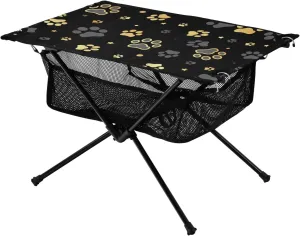 Foldable Tray Table Gold Dog Paw Print and Star Adjustable Easy Portable Table with Storage Bag for Outdoor Kitchen Picnic