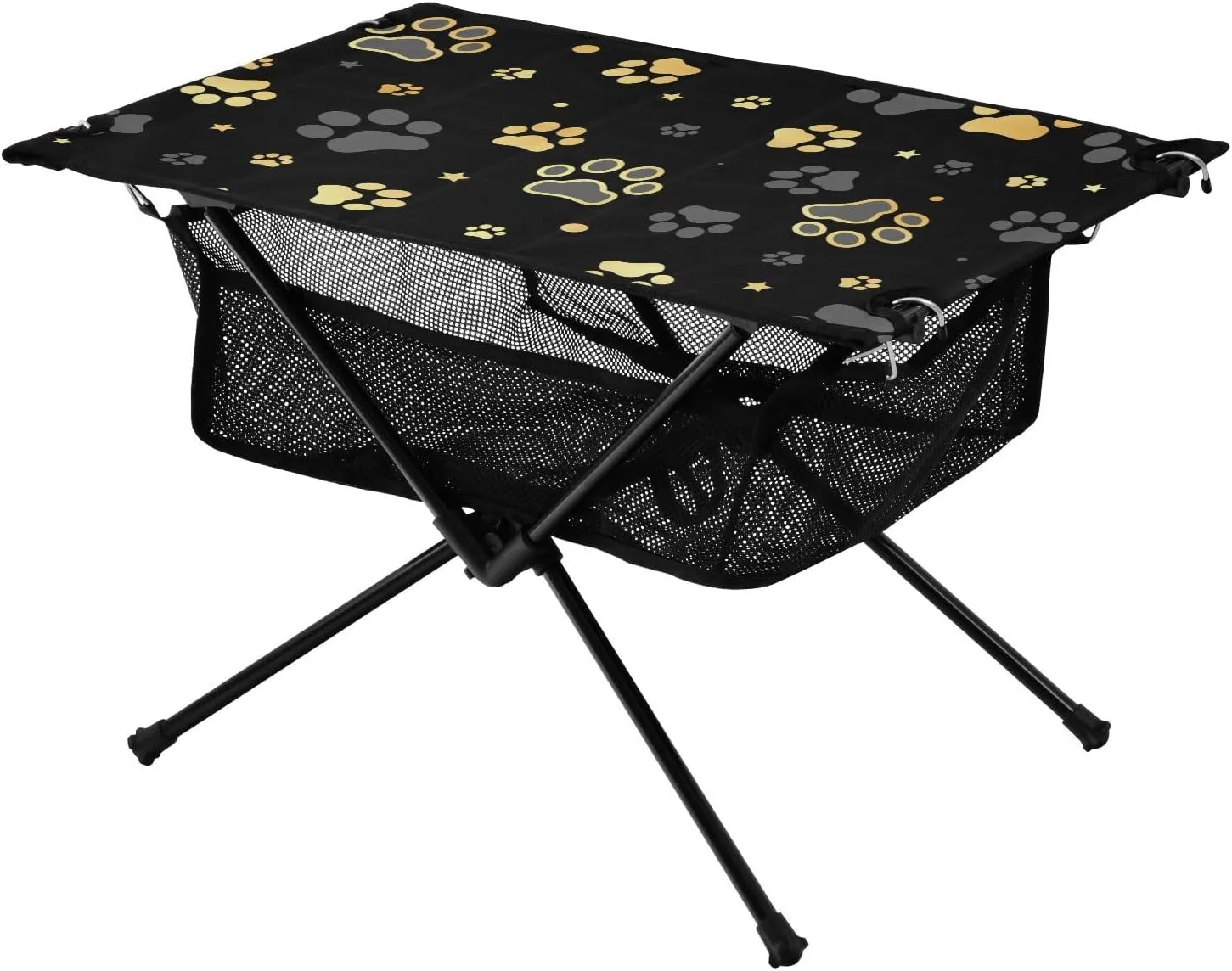 Foldable Tray Table Gold Dog Paw Print and Star Adjustable Easy Portable Table with Storage Bag for Outdoor Kitchen Picnic
