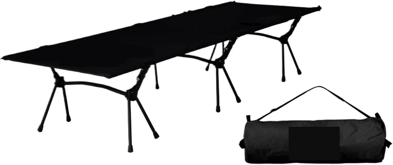 Folding Camping Bed Supports 150kg Lightweight Sleeping Cot Detachable Gear for Outdoor Hiking Backpacking(Black)