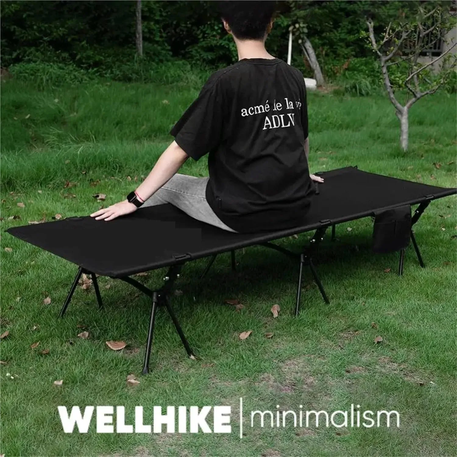 Folding Camping Bed Supports 150kg Lightweight Sleeping Cot Detachable Gear for Outdoor Hiking Backpacking(Black)