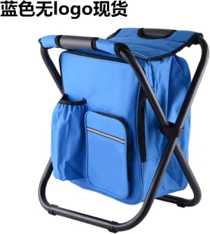 Folding Camping Stool with Cooler Bag, Portable Beach Chair with Backrest, Black/White
