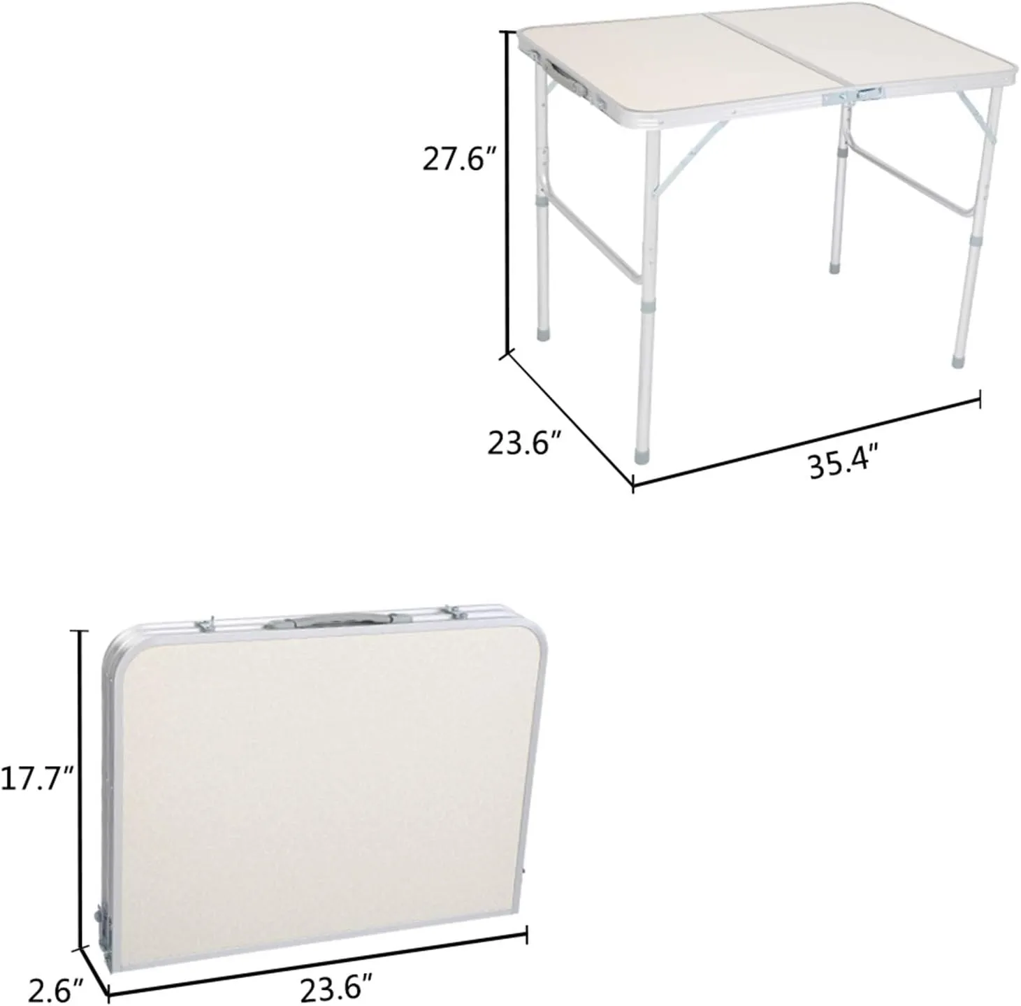 Folding Camping Table, Aluminum Adjustable Lightweight Desk Portable Handle, Roll Up Top Weatherproof and Rust Resistant Table for Outdoor Picnic Beach Backyard, White (3 FT)