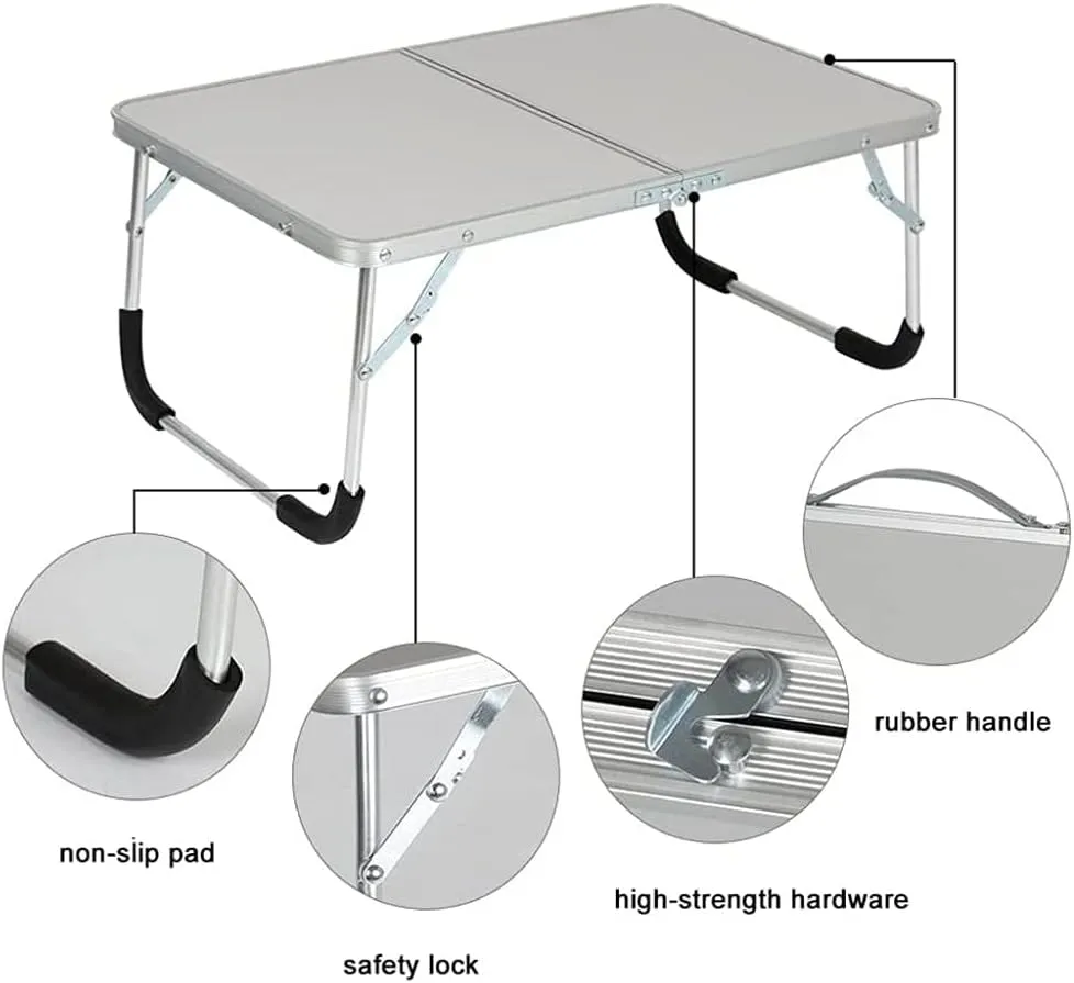 Folding Camping Table, Laptop Desk, Folding Laptop Bed Tray Bed Table, Portable Party Desk, Aluminum Lightweight Garden Picnic Table, Outdoor Dining Table for Picnic, Camp, Beach