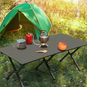 Folding Camping Table Portable Picnic Table, Lightweight Roll-up Side Table Outdoor Camping Table for Travel Hiking Backyard Barbecue Party, 46x24 Inches, Black