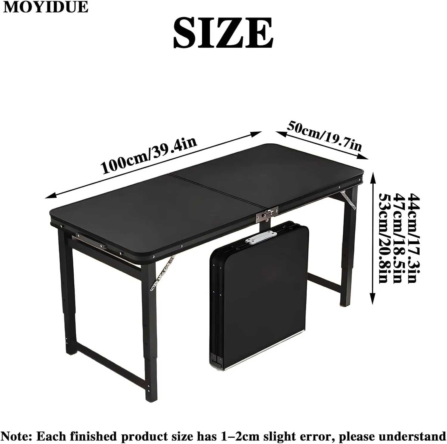Folding Camping Table, Pure Black Aluminum Picnic Table, Small Metal Folding Table, Reinforced Outdoor Table, Adjustable Height Portable Handle for Travel Cooking,Table   Two stools,S