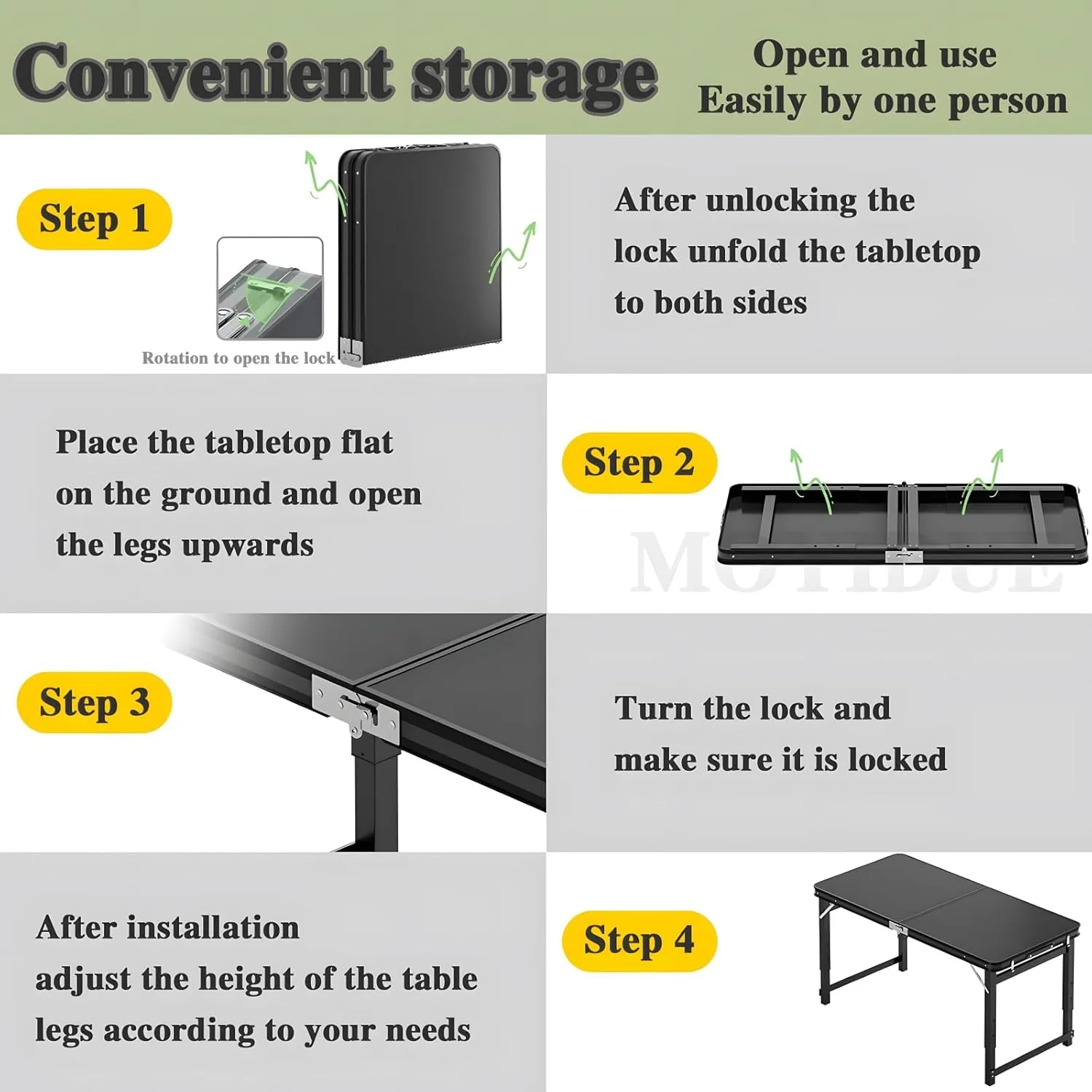 Folding Camping Table, Pure Black Aluminum Picnic Table, Small Metal Folding Table, Reinforced Outdoor Table, Adjustable Height Portable Handle for Travel Cooking,Table   Two stools,S
