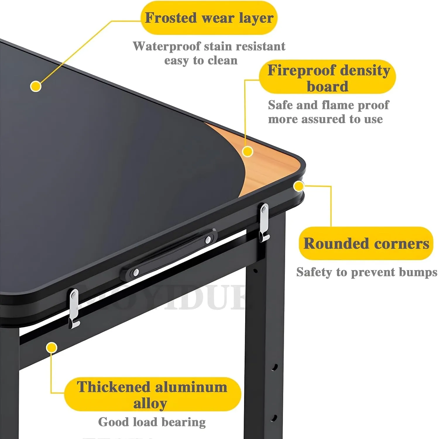 Folding Camping Table, Pure Black Aluminum Picnic Table, Small Metal Folding Table, Reinforced Outdoor Table, Adjustable Height Portable Handle for Travel Cooking,Table   Two stools,S