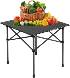 Folding Camping Table with Carry Bag, Roll-Up Aluminum Table for Camping, Beach, Travel, and Outdoor Cooking, Compact and Lightweight Black 50×53×50cm/19.7×20.9×19.7in