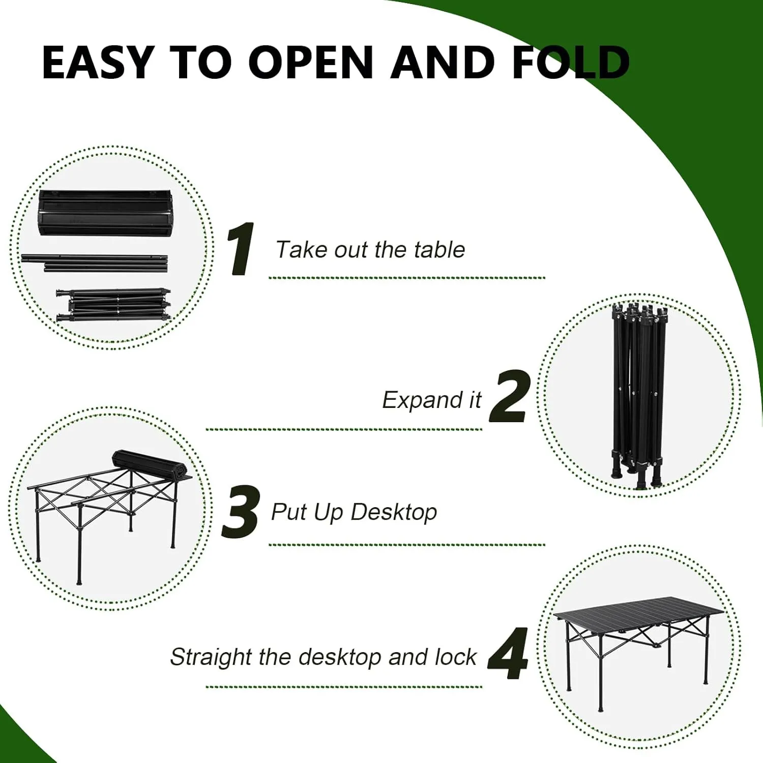 Folding Camping Table with Carry Bag, Roll-Up Aluminum Table for Camping, Beach, Travel, and Outdoor Cooking, Compact and Lightweight Black 50×53×50cm/19.7×20.9×19.7in
