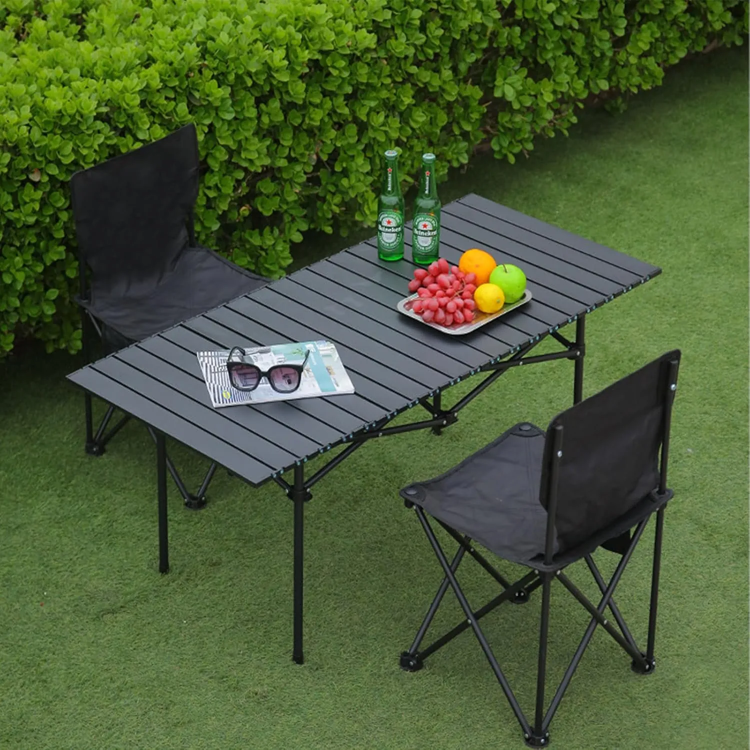 Folding Camping Table with Carry Bag, Roll-Up Aluminum Table for Camping, Beach, Travel, and Outdoor Cooking, Compact and Lightweight Black 50×53×50cm/19.7×20.9×19.7in
