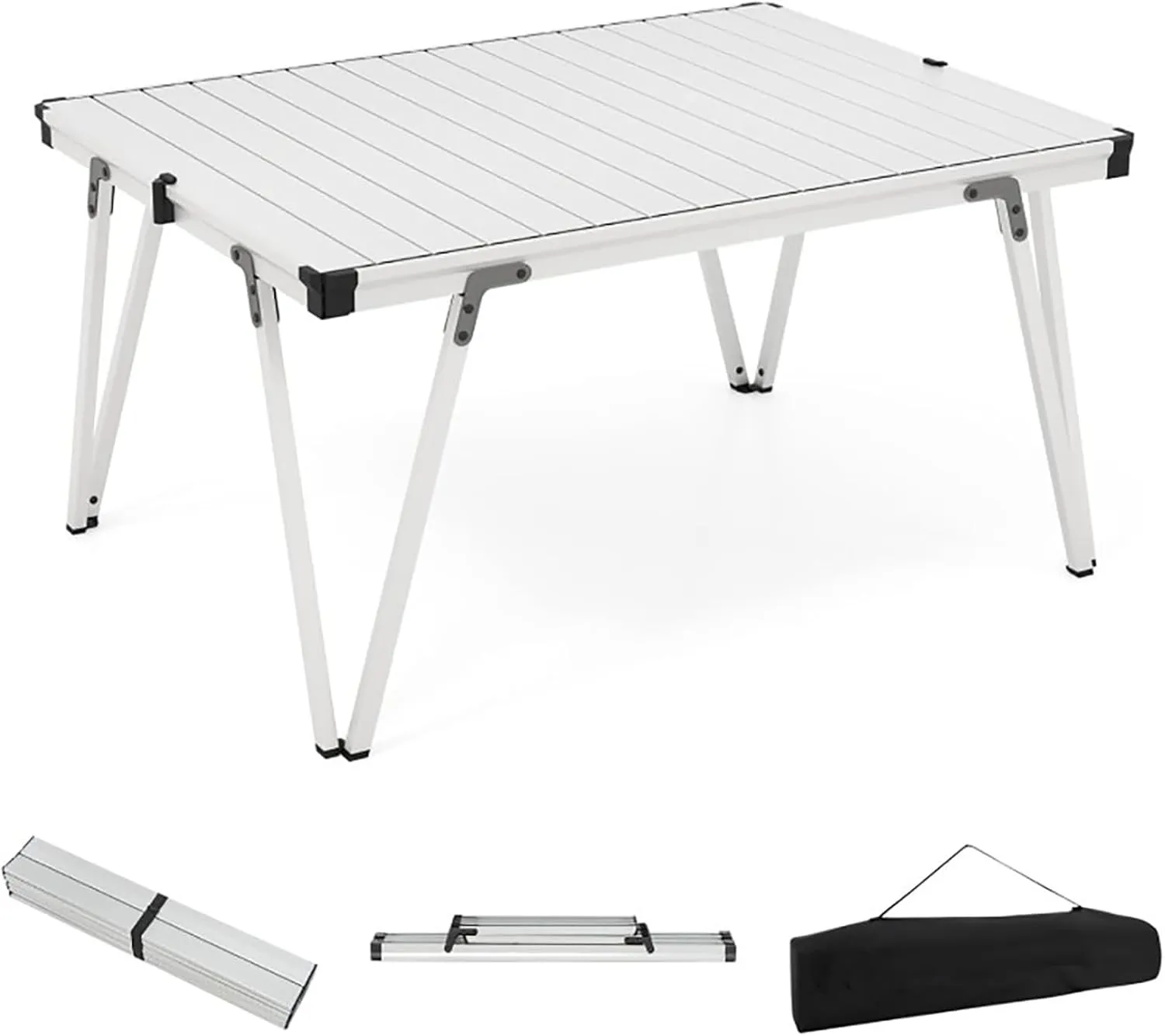 Folding Camping Table with Storage Bag, Portable Picnic Table, Waterproof Aluminum Desktop for Outdoor Activities, 35.5 x 27 Inches, Supports 176 lbs