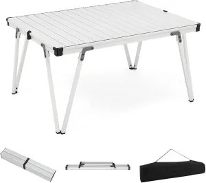 Folding Camping Table with Storage Bag, Portable Picnic Table, Waterproof Aluminum Desktop for Outdoor Activities, 35.5 x 27 Inches, Supports 176 lbs