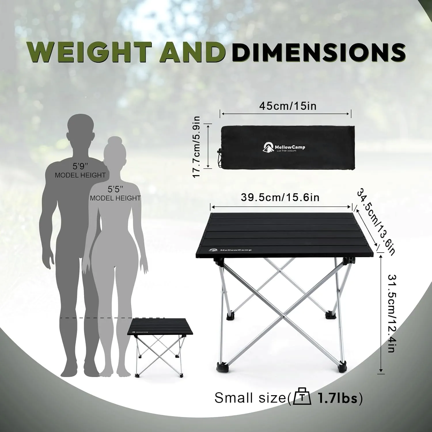Folding Camping Table with Ultralight Aluminum Frame & Carry Bag Small Portable Table for Beach, Picnics, BBQ, Hiking & Outdoor Essentials (Black, Small)