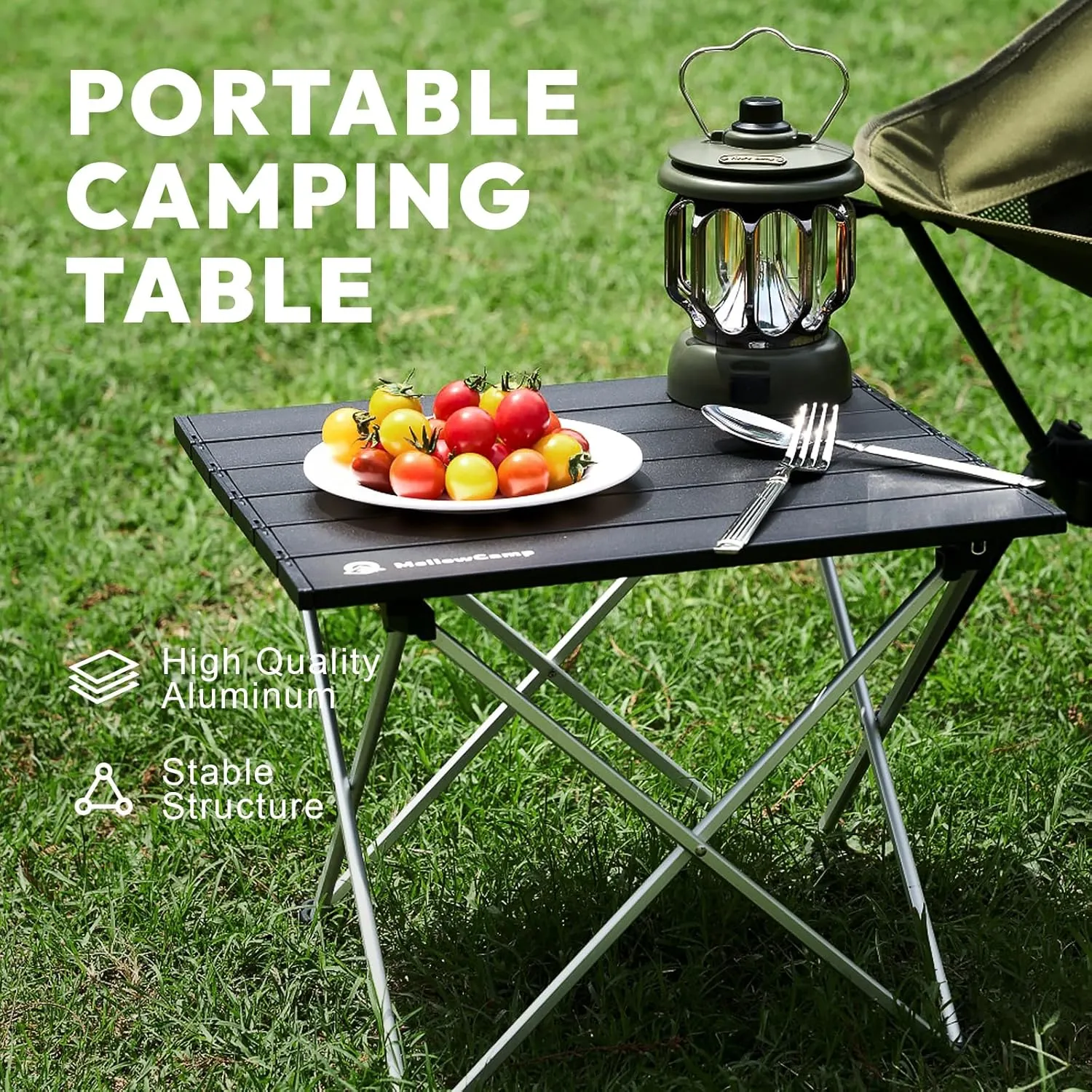 Folding Camping Table with Ultralight Aluminum Frame & Carry Bag Small Portable Table for Beach, Picnics, BBQ, Hiking & Outdoor Essentials (Black, Small)