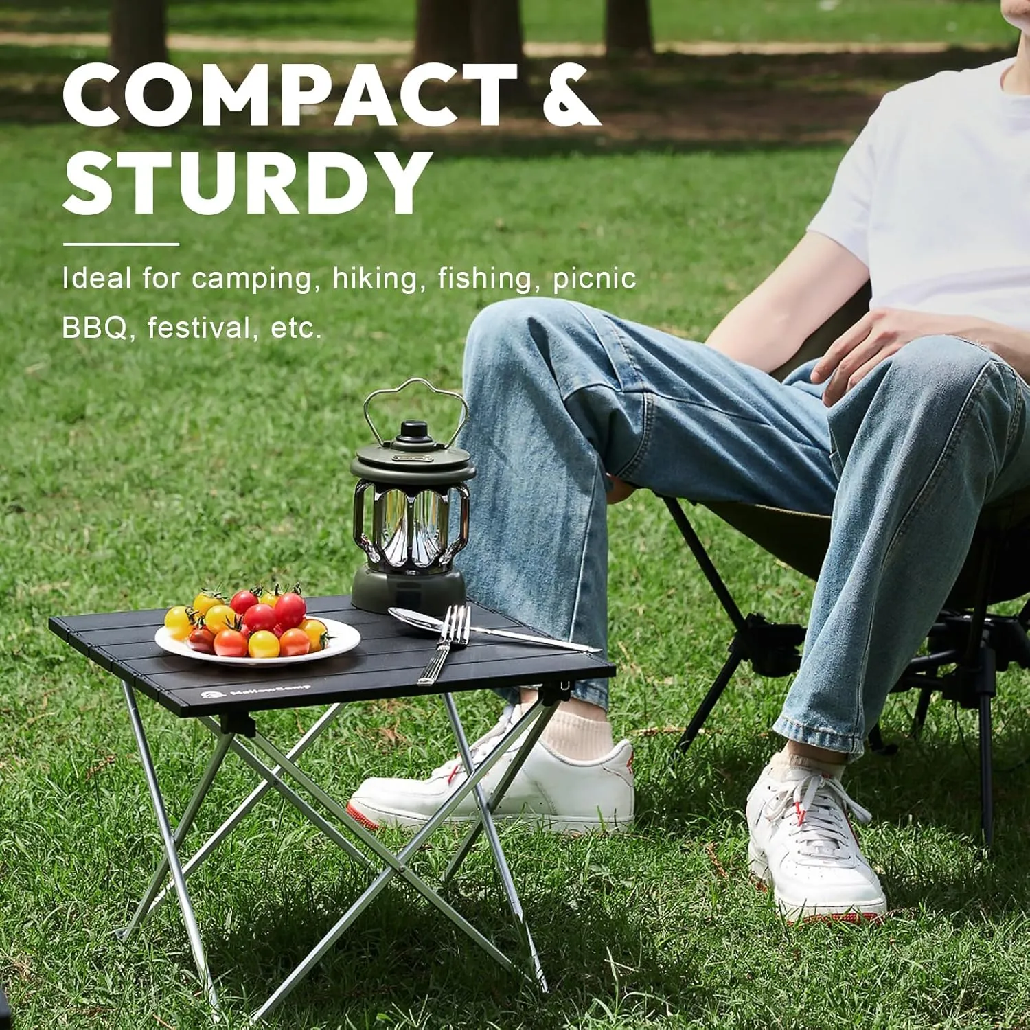 Folding Camping Table with Ultralight Aluminum Frame & Carry Bag Small Portable Table for Beach, Picnics, BBQ, Hiking & Outdoor Essentials (Black, Small)