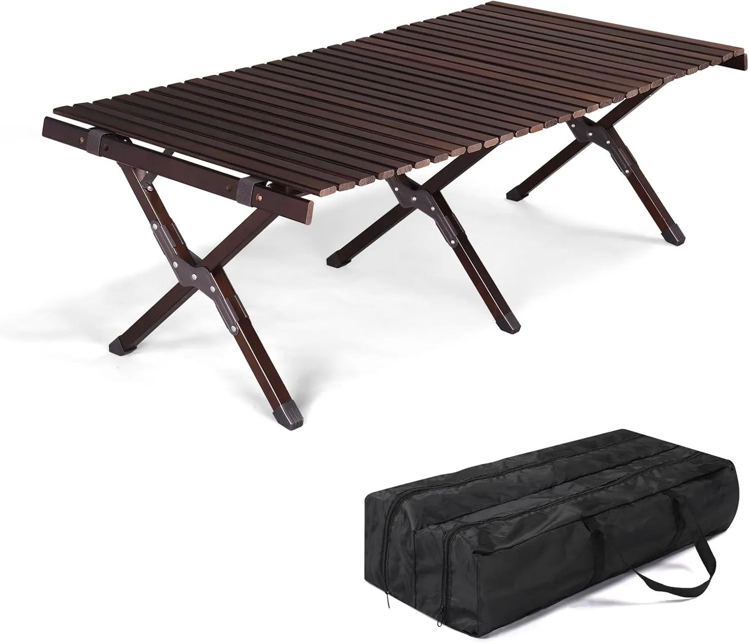 Folding Camping Table Wooden Portable Roll-Up Picnic Table for BBQ Backyard Patio Party,Roll Folding Wood Table, Portable Table for Bistro, Deck 120 x 60 x 40cm