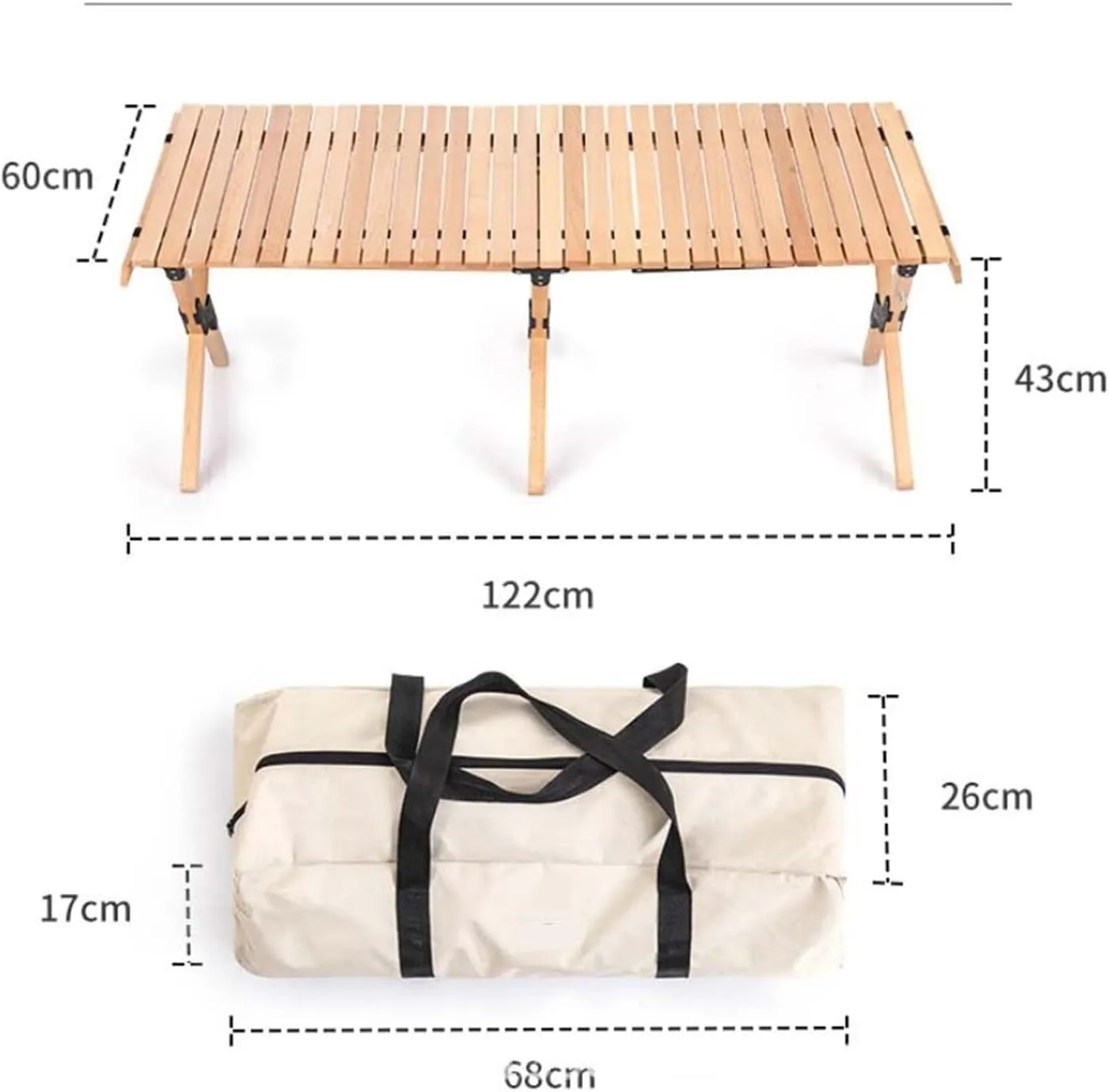 Folding Dining Table Outdoor Picnic Barbecue Tours Tableware Table for Camping Folding Egg Roll Table Portable Foldable Wood Table (Color : 90x60x43CM)
