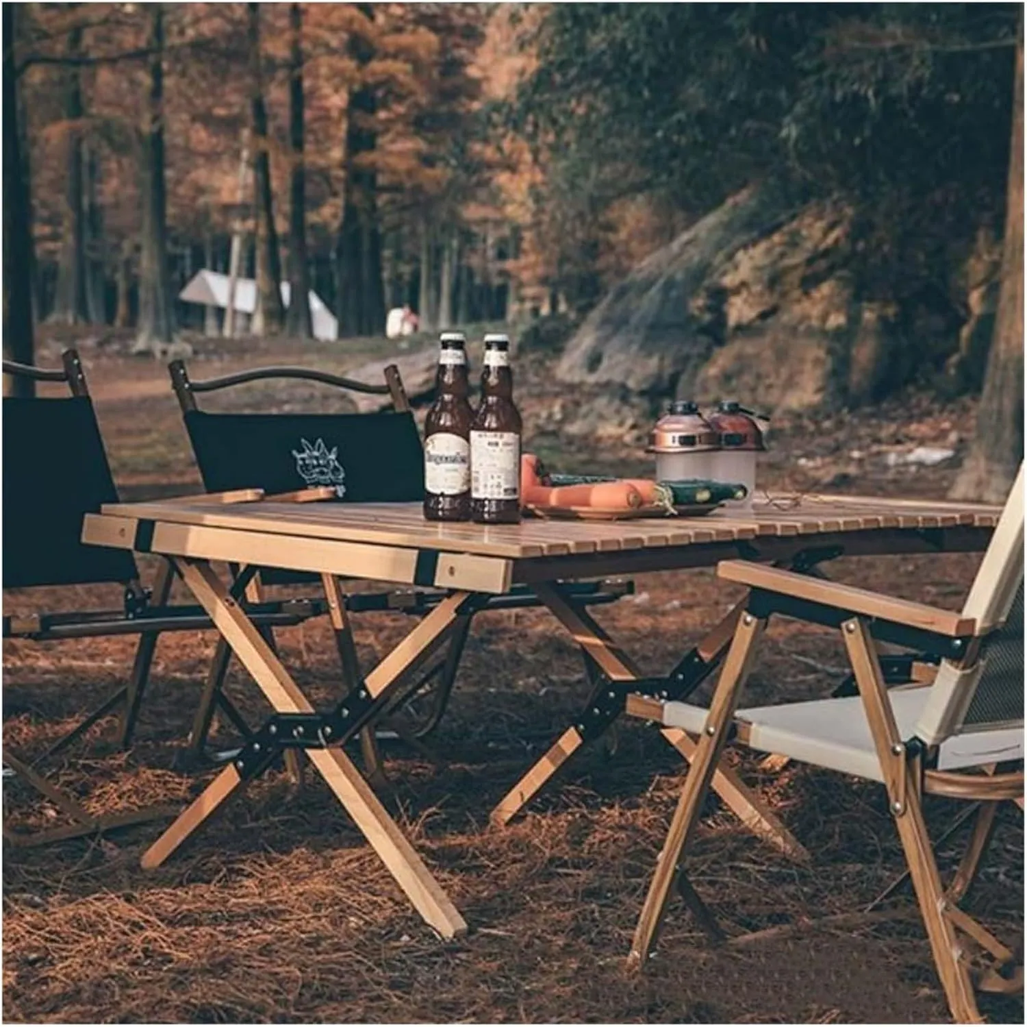 Folding Dining Table Outdoor Picnic Barbecue Tours Tableware Table for Camping Folding Egg Roll Table Portable Foldable Wood Table (Color : 90x60x43CM)