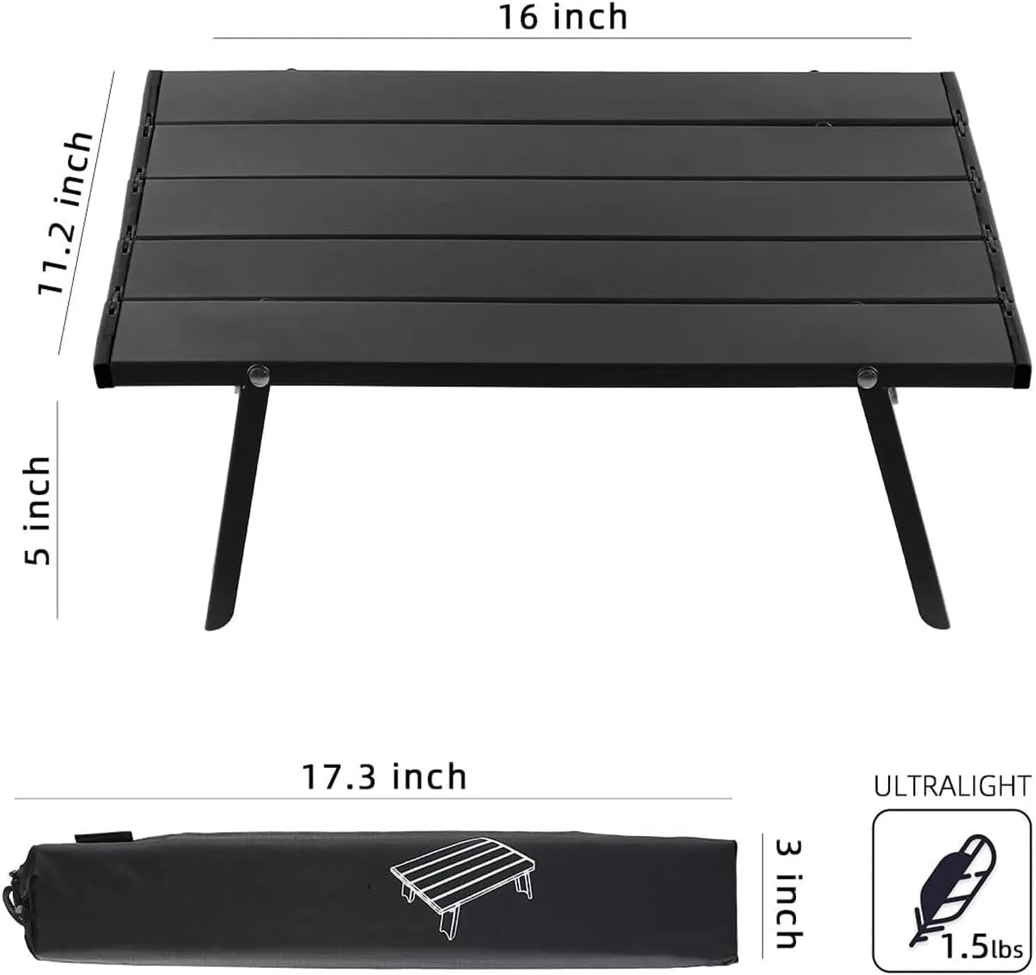 Folding Dining Table Ultralight Outdoor Camping Portable Table Foldable Mini for Tours Beach Tent Picnic Barbecue Tableware Folding Computer Desk (Color : Black)