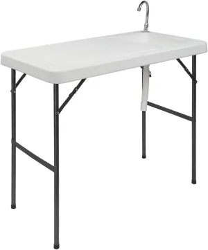 Folding Fish Cleaning Table with Sink, Portable Folding Table Fish Fillet Hunting Cleaning Cutting Camping Picnic Outdoor Gardening Table with Sink Faucet for Patio Backyard BBQ