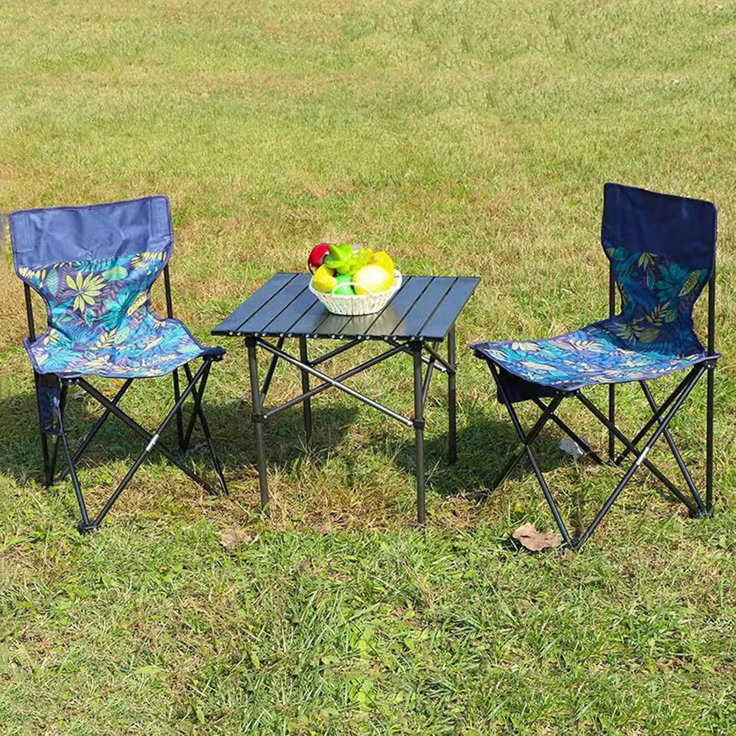 Folding Outdoor Camping Picnic Tables and airs, Carbon Steel Foldable Roll-up Table Top Small Picnic Table, Portable Fishing air Set, Easy to Assemble