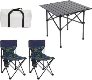 Folding Outdoor Camping Picnic Tables and airs, Carbon Steel Foldable Roll-up Table Top Small Picnic Table, Portable Fishing air Set, Easy to Assemble