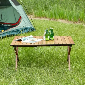 Folding Outdoor Table, Lightweight Aluminum Roll-up Design for Camping, Picnics, Backyard BBQs, Brown