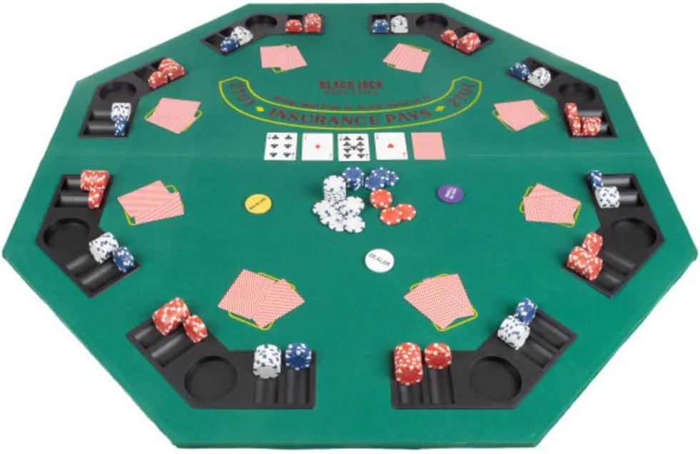 Folding Poker Table Top – 48-Inch Solid Wood Topper – Space for 8 Players – Blackjack Table with Built-in Cupholders and Chip Trays by Trademark Poker
