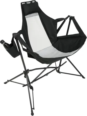 Folding Portable Rocking Hammock Camping Chair, Adjustable Back, Includes Pillow and Cup Holder, for Outdoor Travel, Black