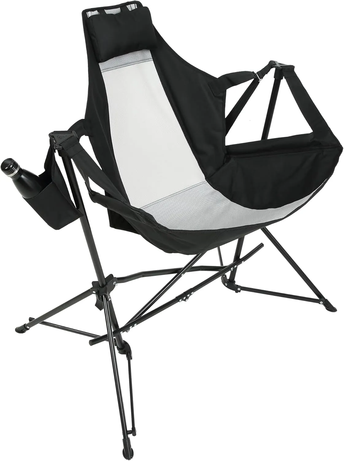 Folding Portable Rocking Hammock Camping Chair, Adjustable Back with Pillow and Cup Holder, for Outdoor Travel, Black