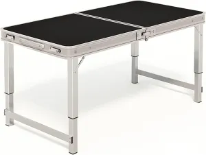 Folding Table, 3 Adjustable Height Camping Table, Aluminum Portable Table with Handle, 3 Fold Lightweight Beach Table with 150Kg Load Bearing, for Picnic, Party, Camping(Color:Black,Size:120cm/47in)