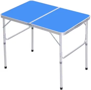 Folding Table 90×60Cm Outdoor, Portable Household Dining Table and Chair, Outdoor, Camping Barbecue Table with Aluminum Stool(Blue,Without Aluminum Stool)