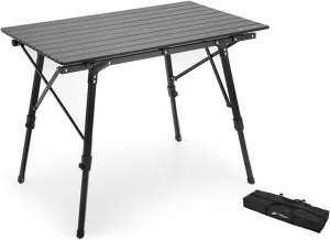 Folding Table Camping Portable Height Adjustable Ultralight Aluminum Folding Beach Table with Storage Bag for Beach Picnics and Outdoor(90 * 53cm)