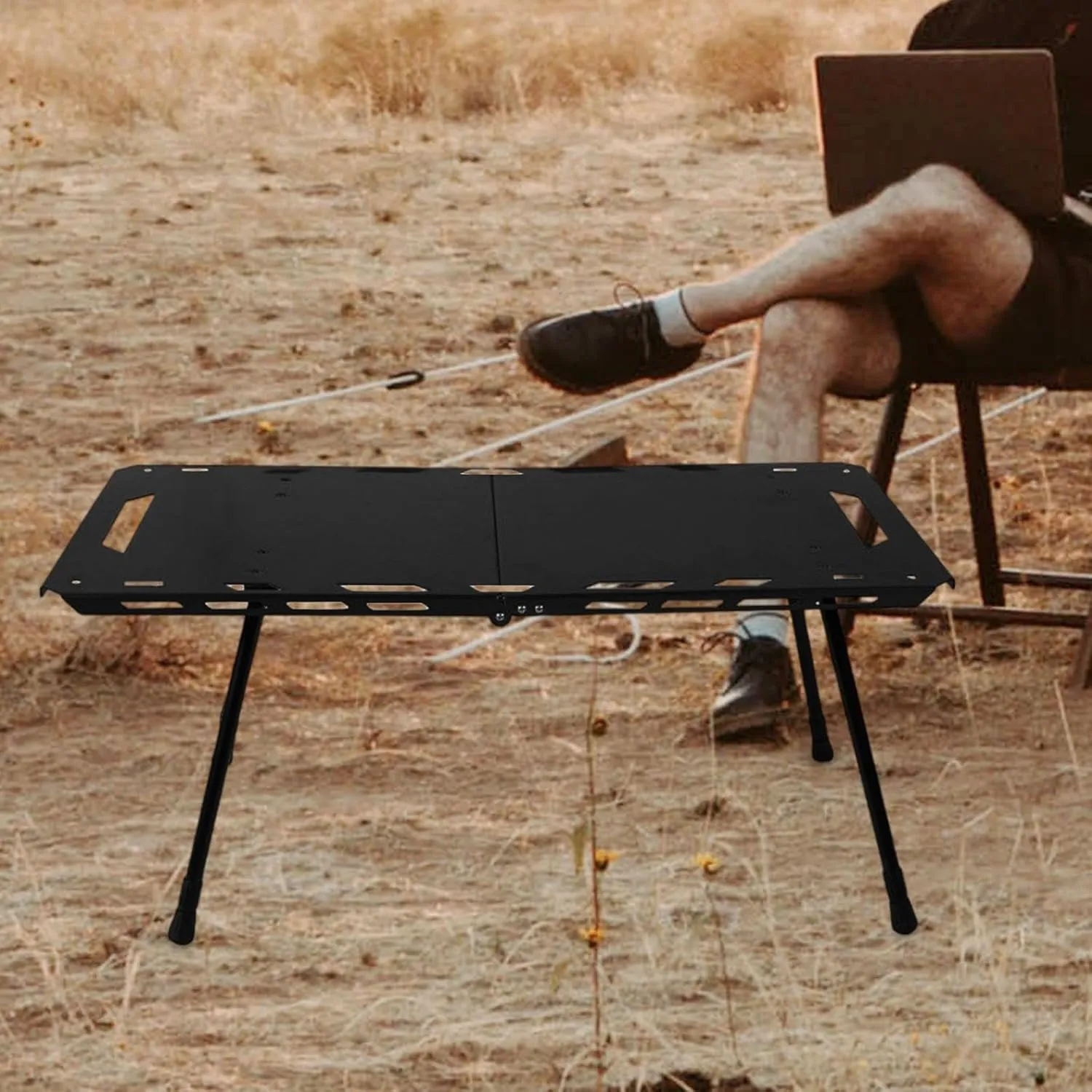 Folding Table Outdoor Table Adjustable Height Camping Table for Backyard Travel Patio, Black