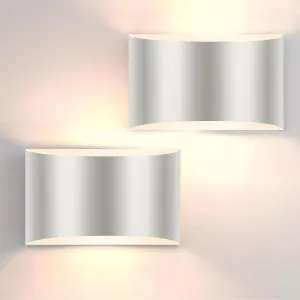 FOLKSMATE Modern LED Wall Sconces, 3000K Warm White Wall Lights Set of 2, 10W Up and Down Mount Light, Sliver Hardwired Indoor Sconces Lighting Lamp for Bedroom Bedside Hallway Living Room