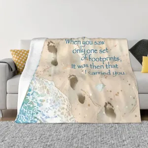 Footprints in The Sand with Quote 60"X50" Flannel Blanket - 100% Soft Polyester, Lightweight and Warm, Suitable for Families, Camping, Travel