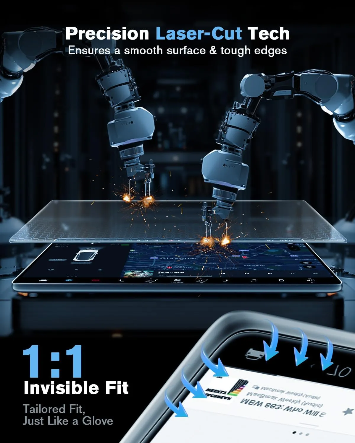 For 2022~2025 Sierra 1500& 2024~2025 Sierra 2500HD 3500HD (Buttons on the Screen) Screen Protector 13.4 Inch Glossy Tempered Glass Touchscreen *1   12.3 Inch Dashboard *1 - No More Scratch&Fingerprint
