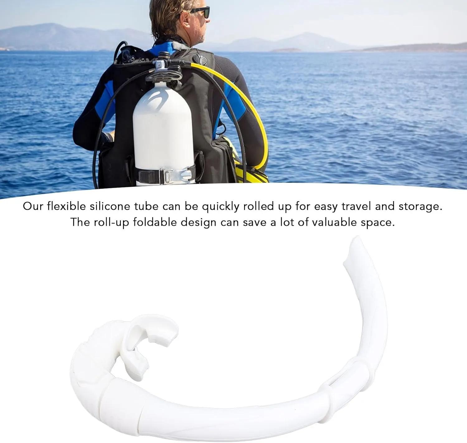 Freediving Snorkel Silicone Foldable Breathing Tube, Roll Up Snorkel for Swim Training, Flexible Wet Snorkel for Diving, Scuba, Spearfishing, Travel Snorkeling Gear