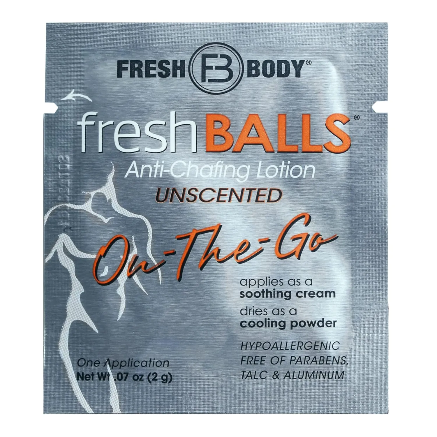 Fresh Body FB Balls On-The-Go Anti-Chafing Lotion, 0.07 Fl Oz Travel Size Packet - Men's Soothing Cream to Powder - Ball Deodorant and Hygiene for Groin Area (Pack of 60)
