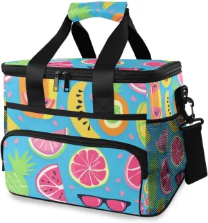 Fruit Pineapple Fruit Cooler Bag Insulated Cooler Soft Sided Cooler 24 Can Portable Picnic Bag Large Leakproof Lunch Bag Box for Beach Grocery Camping Travel Car Men Women
