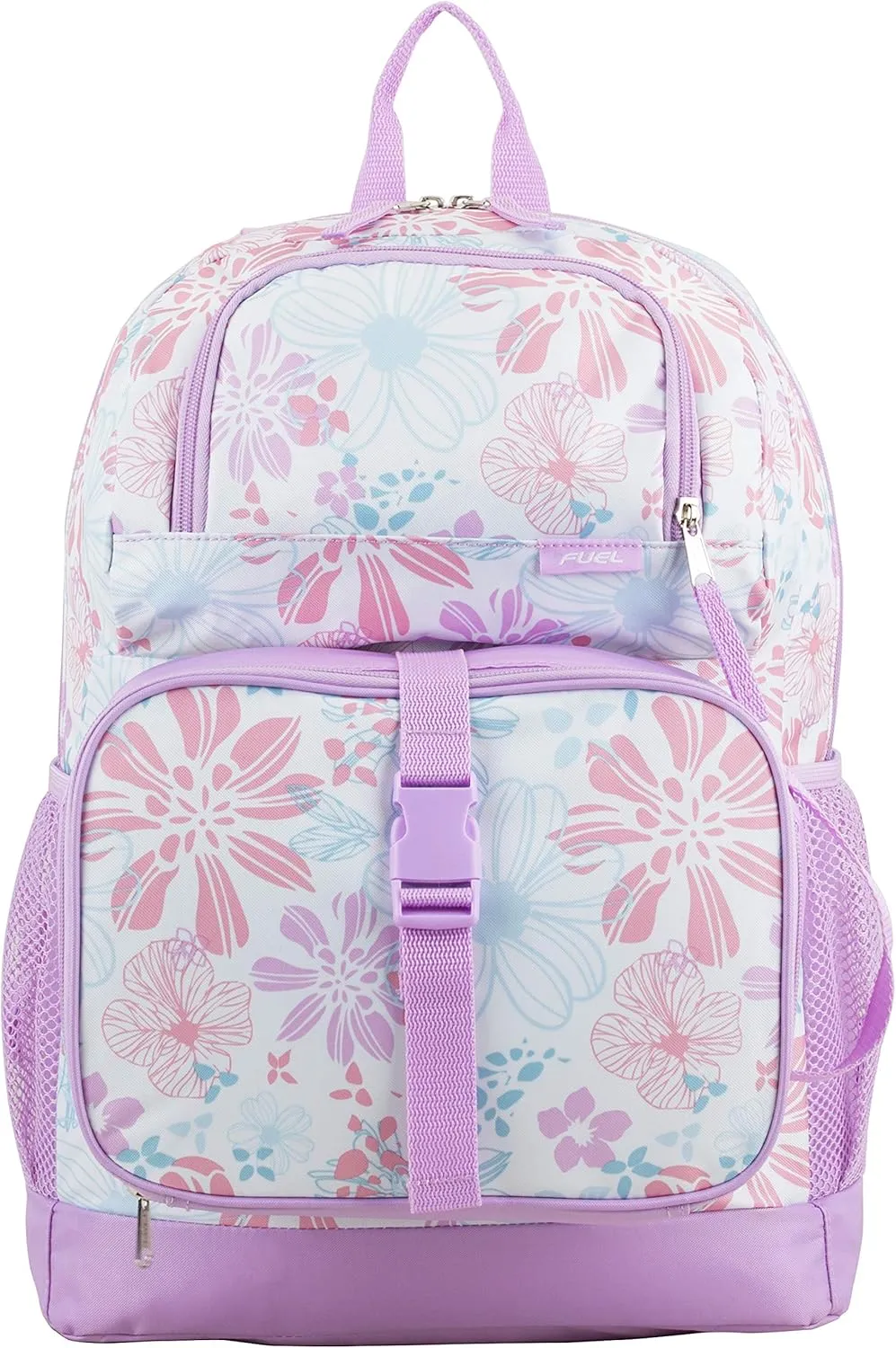 FUEL 4-Piece Bundle Colorful Prints Backpack Book Bag Set Detachable Insulated Lunch Box, Pencil Case, Accessory Pouch