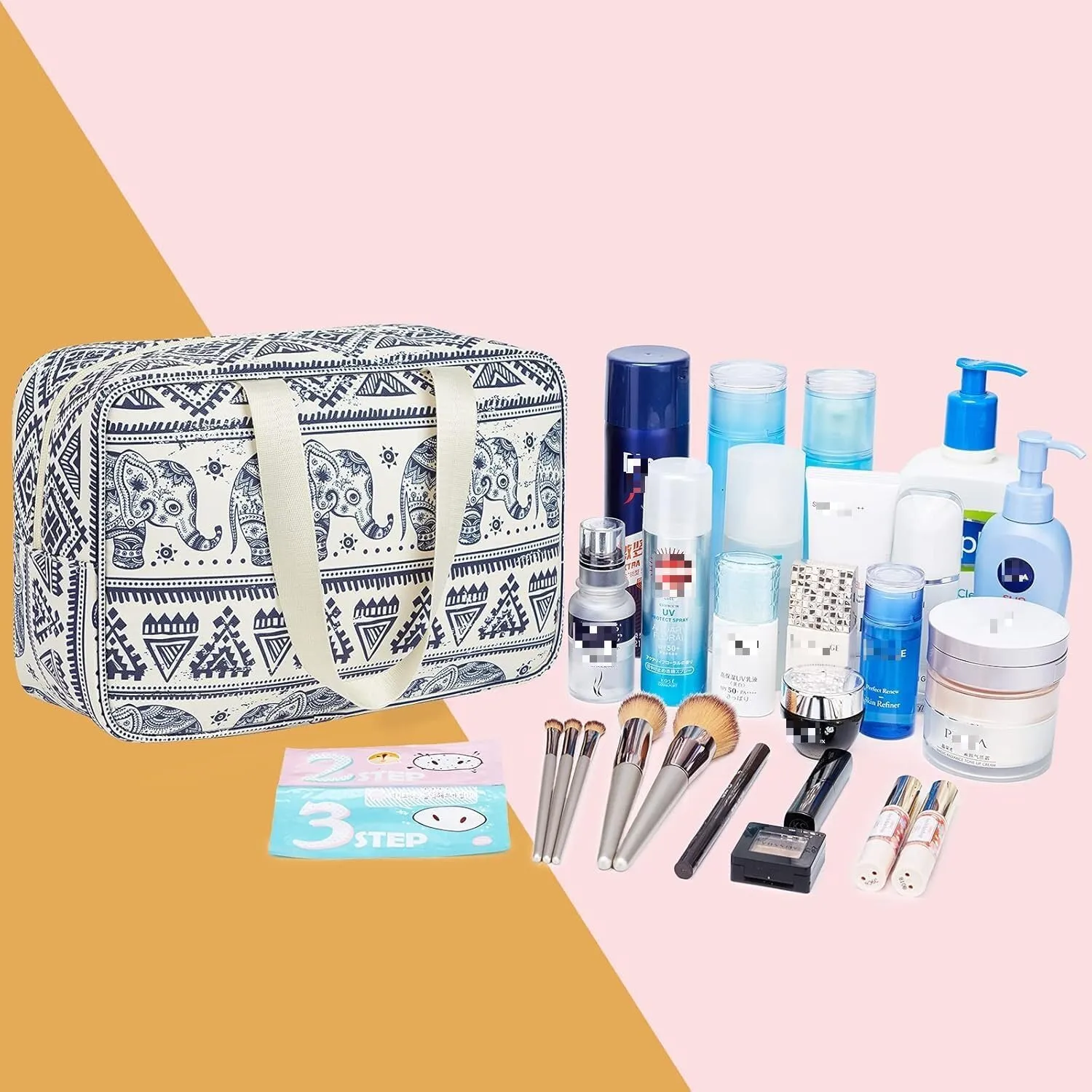 Full Size Toiletry Bag Women Large Cosmetic Bag Travel Makeup Bag Organizer Medicine Bag for Toiletries Essentials Accessories (Large, Elephant)
