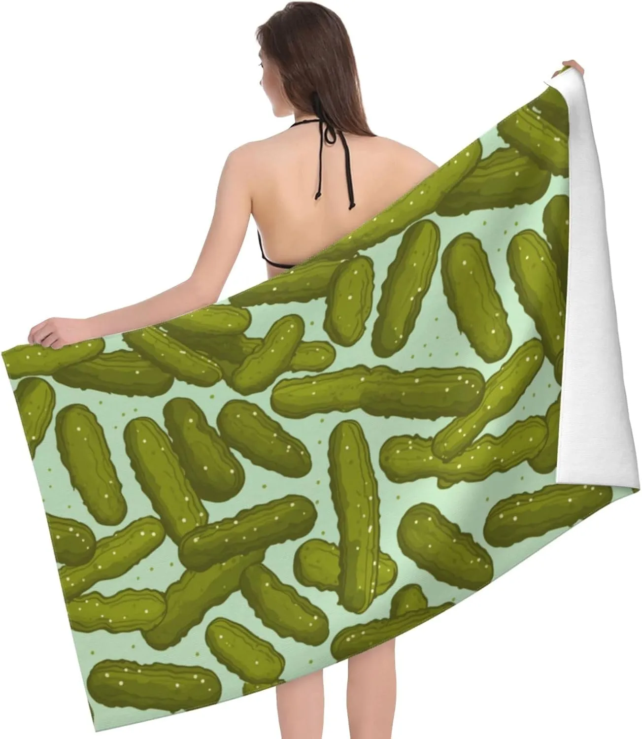 Fun Pickle Beach Towel,32x52in,Quick-Dry Sand-Free Pickle Bath Towels,Microfiber Lightweight for Travel Pool Yoga Beach Outdoor Activities Decor Accessories Gifts (Pickle Green)