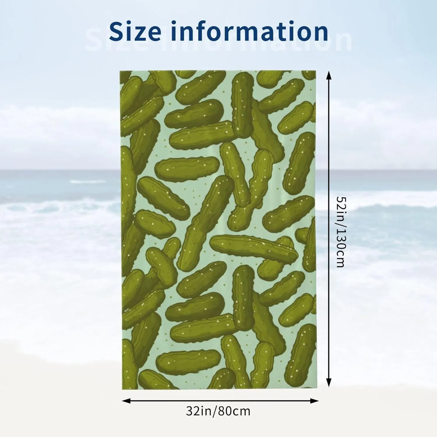 Fun Pickle Beach Towel,32x52in,Quick-Dry Sand-Free Pickle Bath Towels,Microfiber Lightweight for Travel Pool Yoga Beach Outdoor Activities Decor Accessories Gifts (Pickle Green)